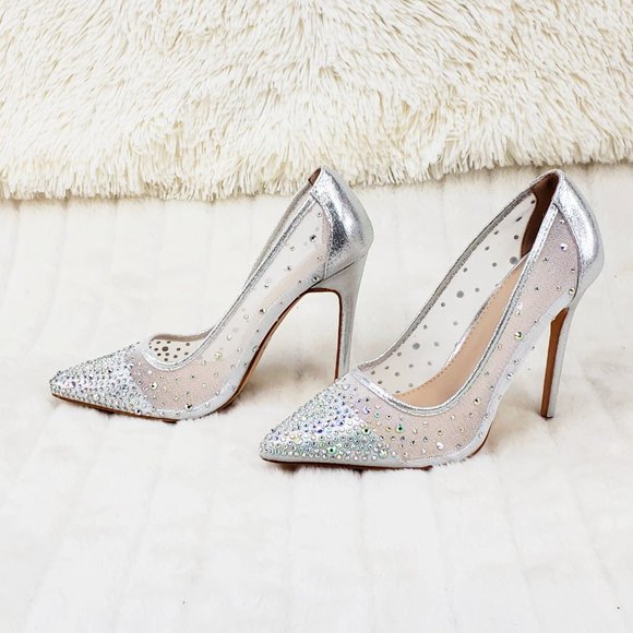 Krayzie Silver Mesh Jeweled High Heel Pumps - Picture 7 of 12